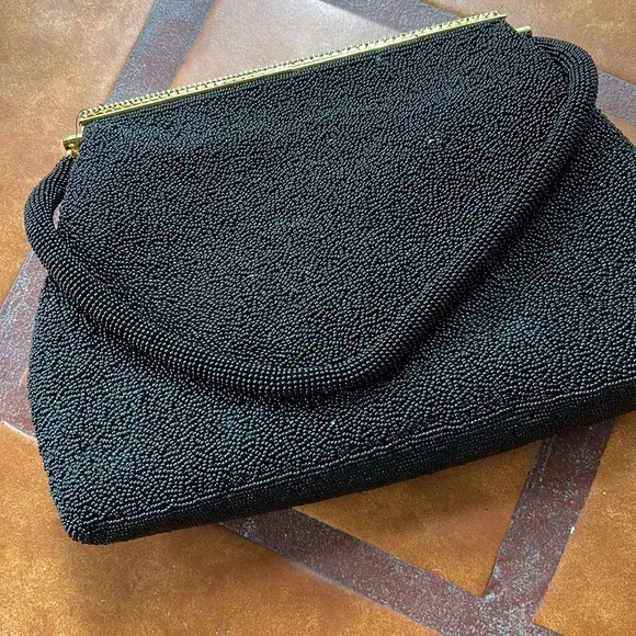 Vintage Beaded Handbag Gold Flap Hinge Stunning - Picture 6 of 9